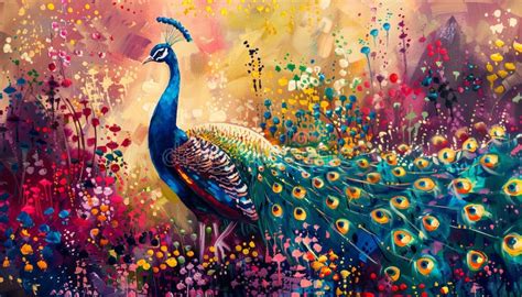 Majestic Peacock Displays Vibrant Elegance With Multi Colored Stock