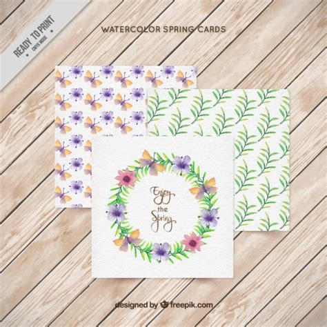 Tarjetas De Primavera De Acuarela Vector Premium