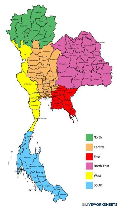 แผนที่ประเทศไทย Interactive Worksheet Thailand Map Thailand Tourism