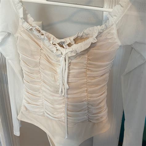 Ruched Sheer Nude And White Bodysuit Gem