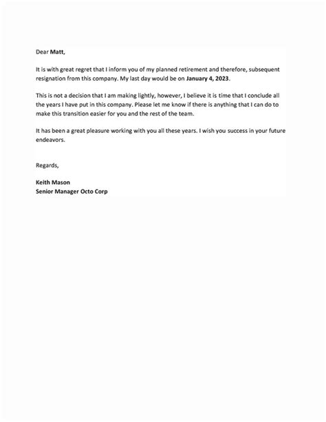 Retirement Resignation Letter Template Google Docs Word Template Net