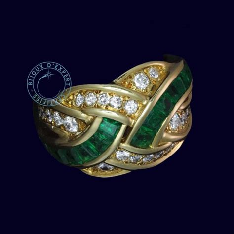 Bague Emeraude Calibr Sertis Rail Pavage Diamant Rond Or Jaune