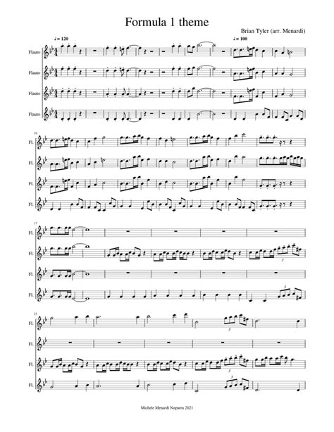 Formula 1 Theme Brian Tyler For Flute Quartet Sheet Music For Flute