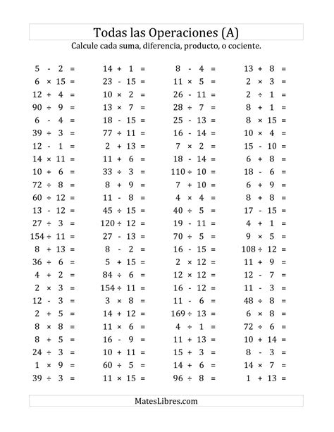 Ejercicios De Multiplicaciones Y Divisiones