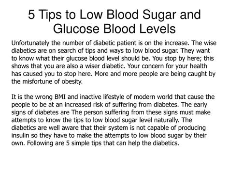 PPT - 5 Tips to Low Blood Sugar and Glucose Blood Levels PowerPoint