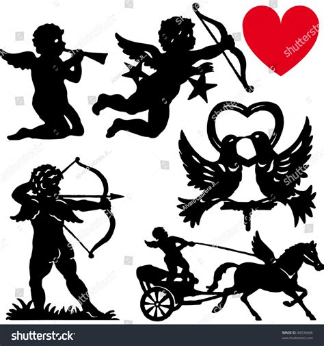 Set Silhouette Cupid Vector Illustration Valentines Stock Vector