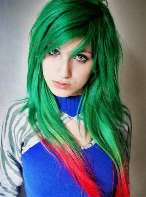 Green And Red Tips Green Hair Bright Hair Scene Hair