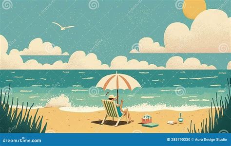 Beachside Bliss An Illustration Of A Relaxing Day Generative Ai Stock Illustration