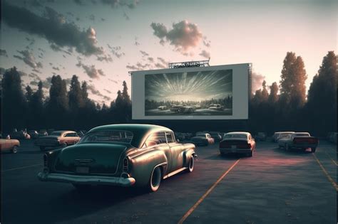 Premium Photo | Couple in a car watching a movie on an outdoor cinema big screen for drivein ...