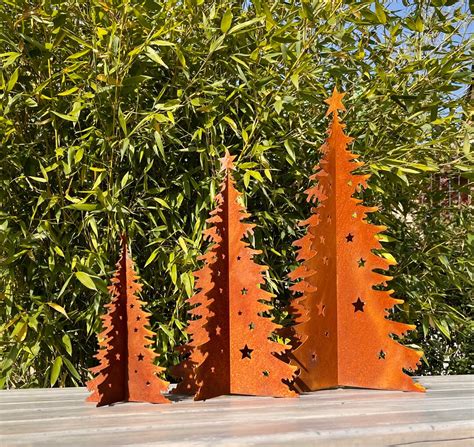 Set Of 3 Christmas Trees For Home And Garden Decor Artisan Metalwork