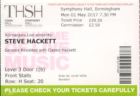 Ticket – SH – Symphony Hall – Birmingham – 1st May – The Genesis Archive