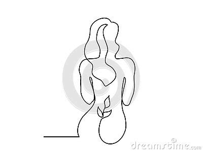 Beatiful Naked Woman Sitting Back One Line Drawing Vector Illustration