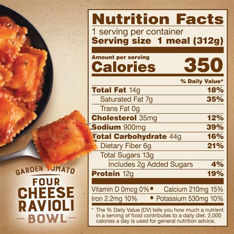 Marie Callender S Four Cheese Ravioli Bowl Garden Tomato Nutrition Facts