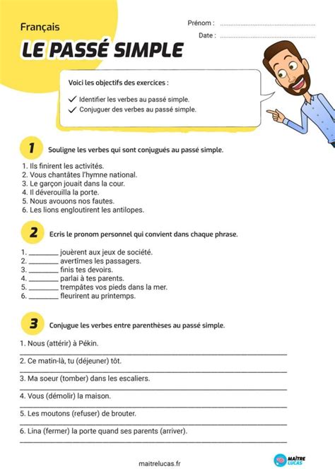 Exercices Le Pass Simple Des Er Et E Groupes Ma Tre Lucas