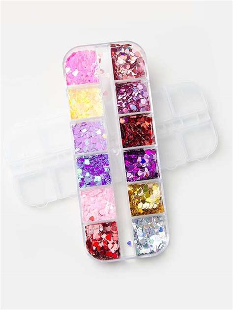 1box Heart Shaped Glitter Nail Art Sequin Shein Usa