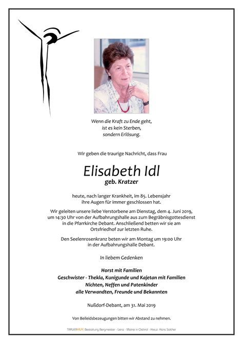 Todesanzeige Elisabeth Idl Trauer Link