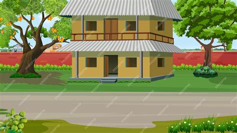 Premium Vector | Village building house Cartoon vector Background