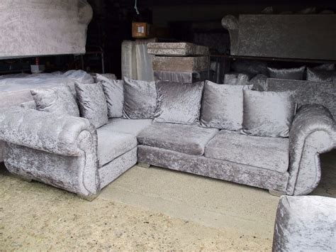 Silver Crushed Velvet Corner Sofa With Swivel Chair Silver Crushed