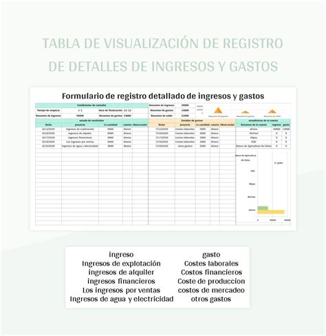 Plantilla De Excel Tabla De Visualización De Registro De Detalles De