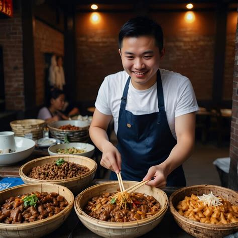 Mian Sichuan Gourmet Noodles Est Le Logo De La Société Photo Premium