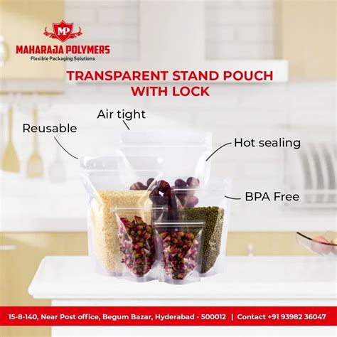 Transparent Glossy Plain Plastic Stand Up Zipper Pouch For Packaging