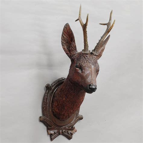 Black Forest Carved Wood Deer Head With Real Antlers At 1stdibs