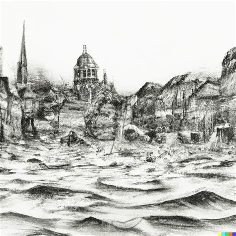 Pencil Drawing Of Cities Flooding | Artificial Design