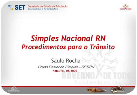 Ppt Simples Nacional Rn Procedimentos Para O Tr Nsito Powerpoint