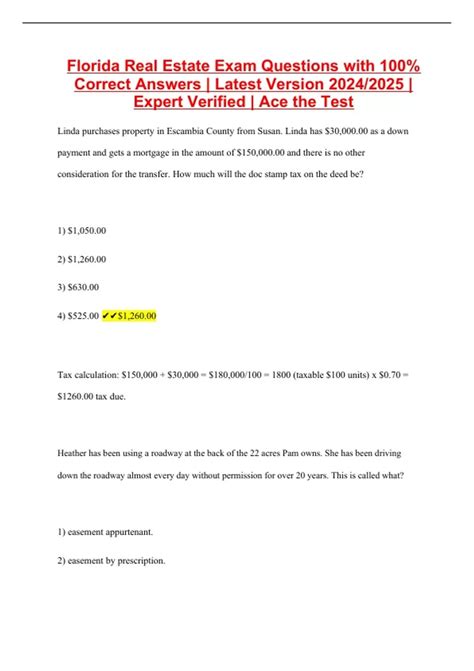 Florida Real Estate Exam Questions with 100% Correct Answers | Latest