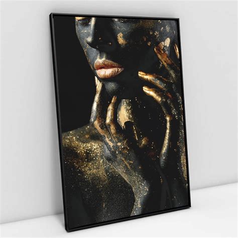 Quadro Decorativo Mulher Dourada Fashion Em Tela Canvas