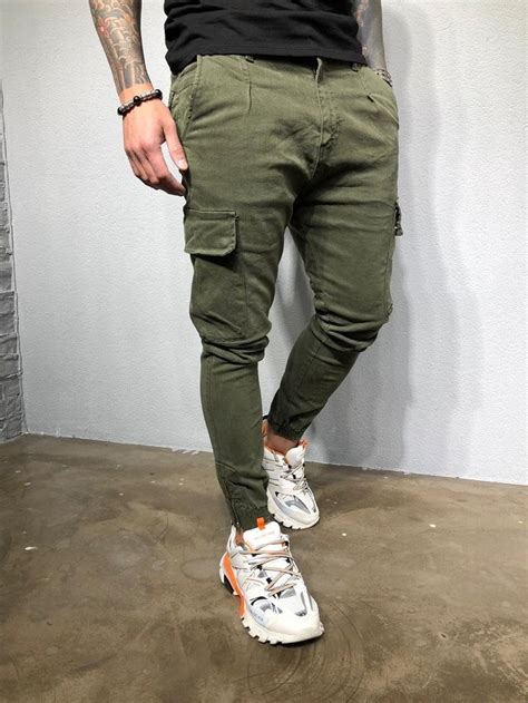 Khaki Cargo Pocket Jogger Denim Bl230 Streetwear Cargo Jogger Jeans Skinny Cargo Pants Men