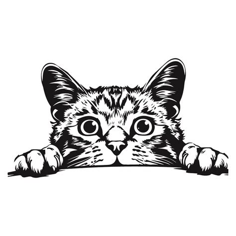 Free Peeking Cat SVG Black And White SVG Vector File For Laser