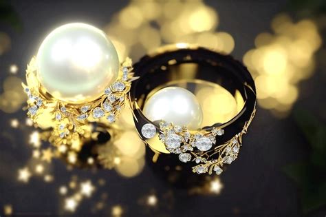 Premium Photo Jewelry Gold Rings With White Pearl And Diamond Women