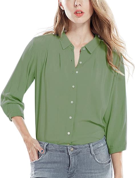 Styledome Shirt Blusa Camisa Sexy Casual Oficina Elegante Manga Larga Mujer Verde Verde Claro