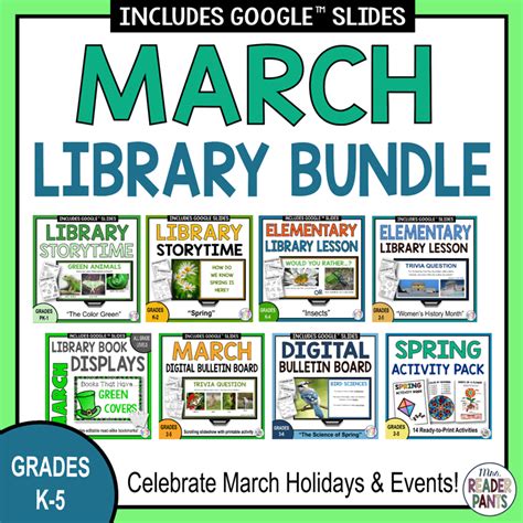 March Library Lesson Bundle Elementary Library Lessons Womens