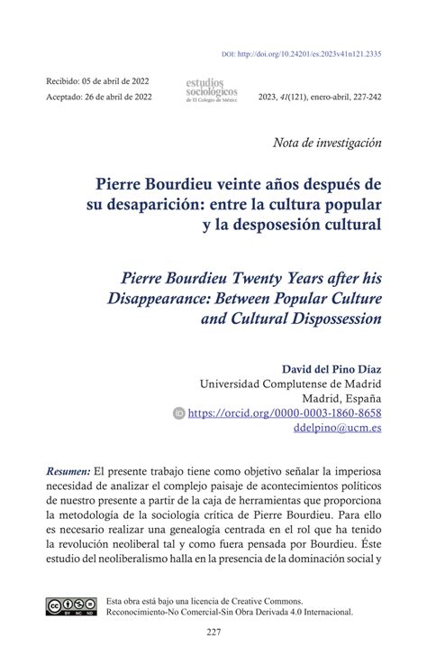 PDF Pierre Bourdieu veinte años después de su desaparición entre la