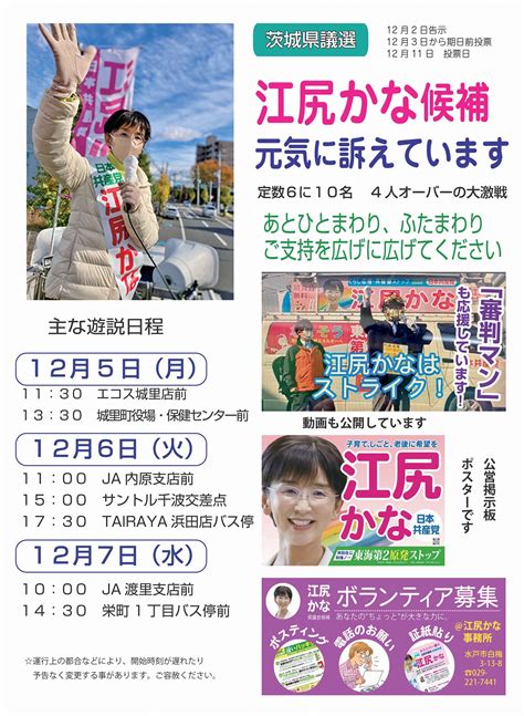 2022年12月 茨城県議候補 江尻かなの主な遊説日程（終了） Kanaweb 日本共産党 茨城県議 江尻かな Official Website