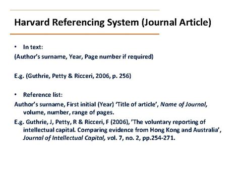 Lecture 24 Referencing Harvard Referencing System Journal Article