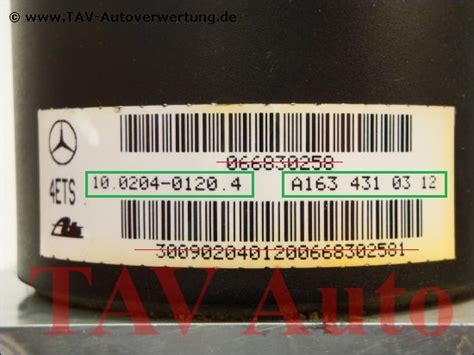 ABS 4ETS Hydraulik Aggregat Mercedes Benz A 1634310312 Ate 10 0204 01