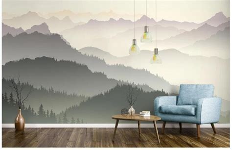 Ombre Mountains Mural Wallpaper Geometry Mountain Landscape Etsy