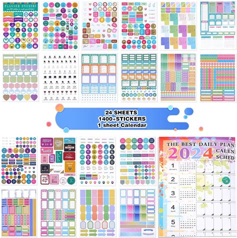 24 Sheets 1400 Pcs Calendar Planner Stickers For Fun