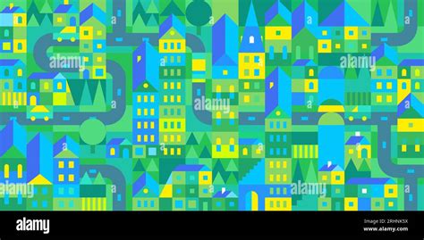 Seamless Abstract Cartoon Urban Vector Bauhaus Swiss Geometric City