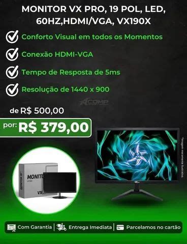 Monitor VX Pro 19 Pol Led 60HZ HDMI VGA VX190X Monitores Centro