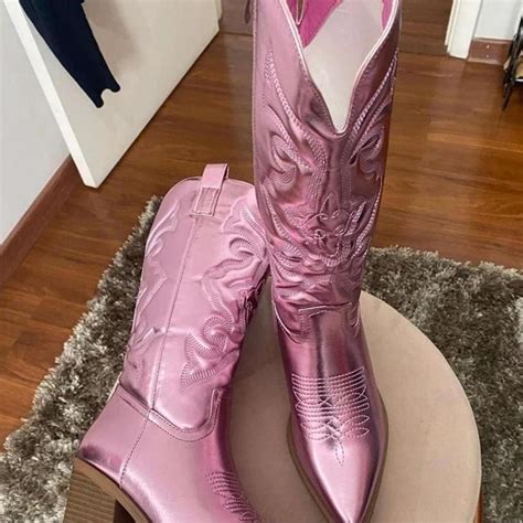 Brand New Pink Metallic Cowgirl Boots Western Depop