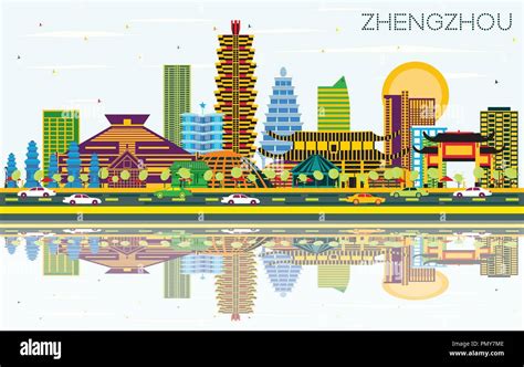 Zhengzhou China City Skyline With Color Buildings Blue Sky And