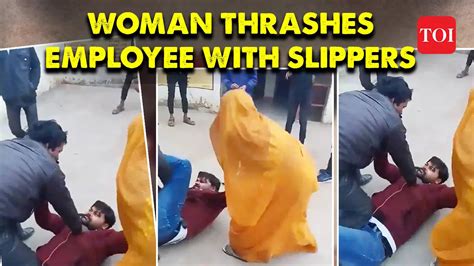 Cctv Woman Thrashes Employee With Slippers Over Non Payment In Ups Banda