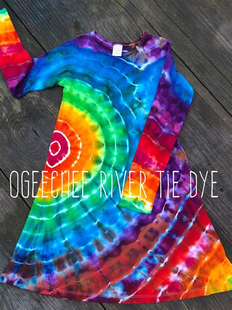 Girls Rainbow Tie Dye Long Sleeve Dress Etsy