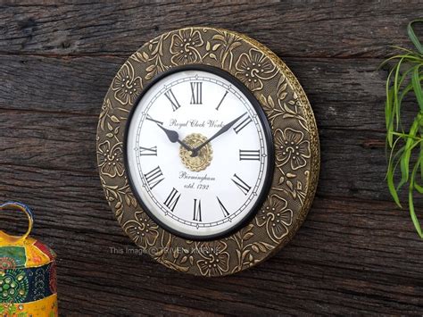 Wooden Frame Carving Brass Fitted Wall Clock Handcrafted Clock For Wall