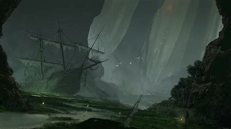 Artwork Fantasy Art Ship Sailing Ship Swamp Abandoned Sinking