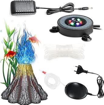 Aquarium Vulkan Form Luftblase Stein Sauerstoff Pumpe LED Lighting